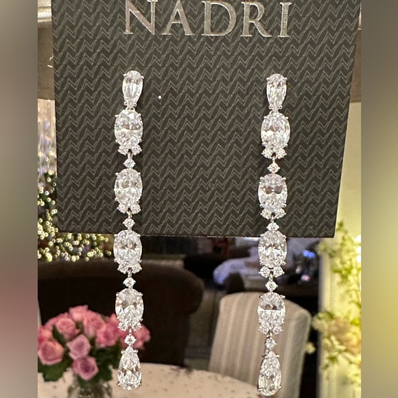 Nadri Linear Crystal Drop Earrings in Rhodium Plated - Picture 3 of 4